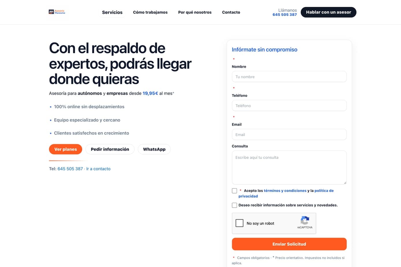Captura de la web de Asesoría Maresme