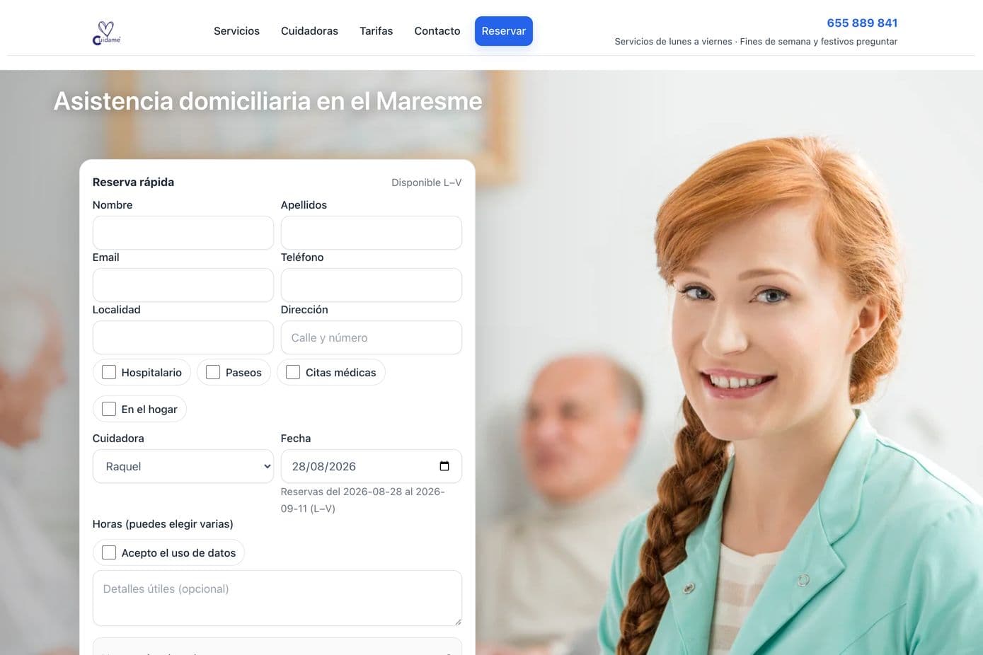 Captura de la web de Cuídame