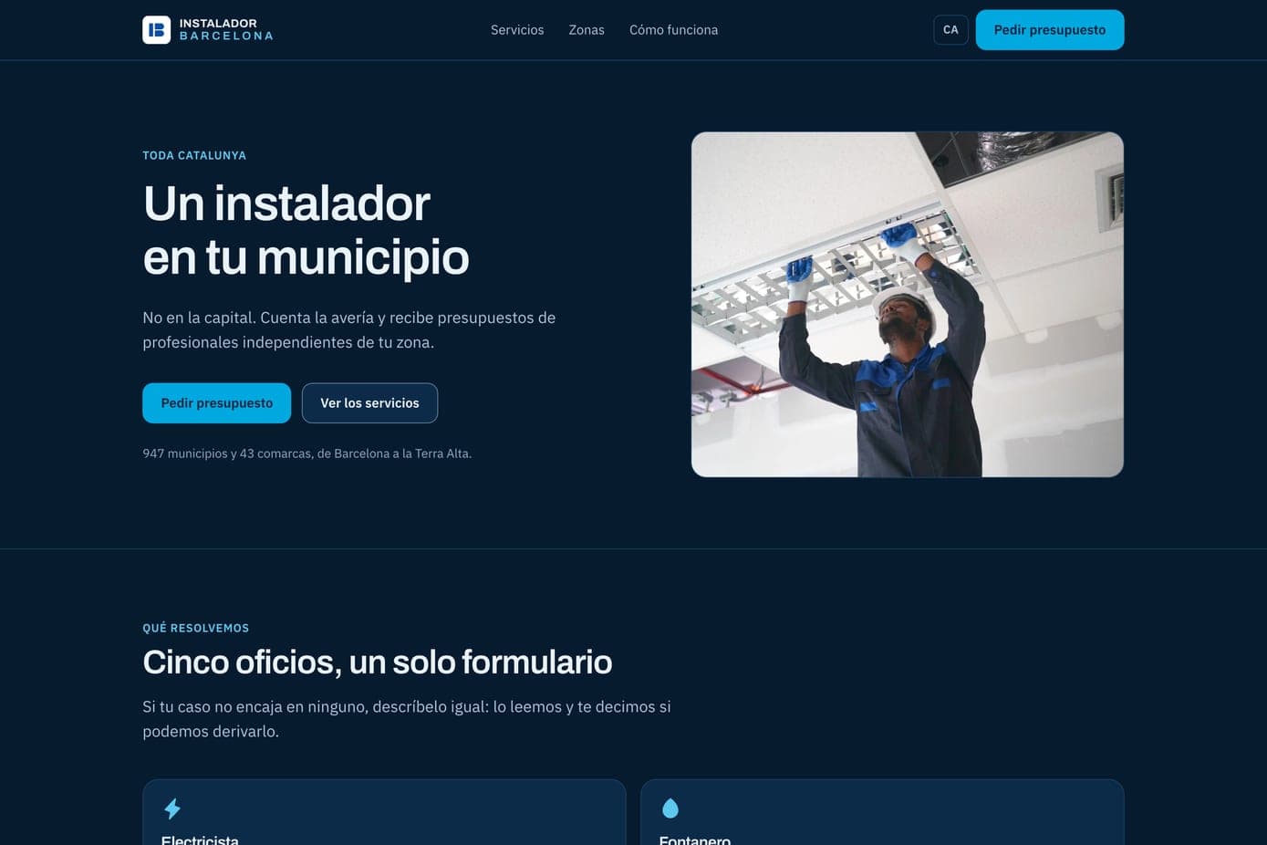 Captura de la web de Instalador Barcelona