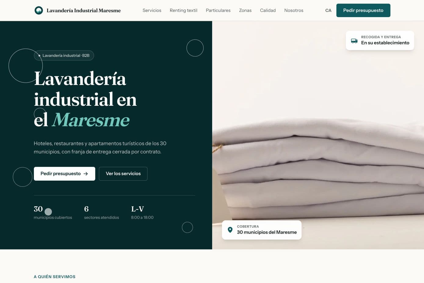 Captura de la web de Lavandería Industrial Maresme