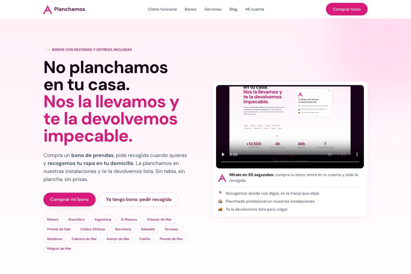 Captura de la web de Planchamos a Domicilio